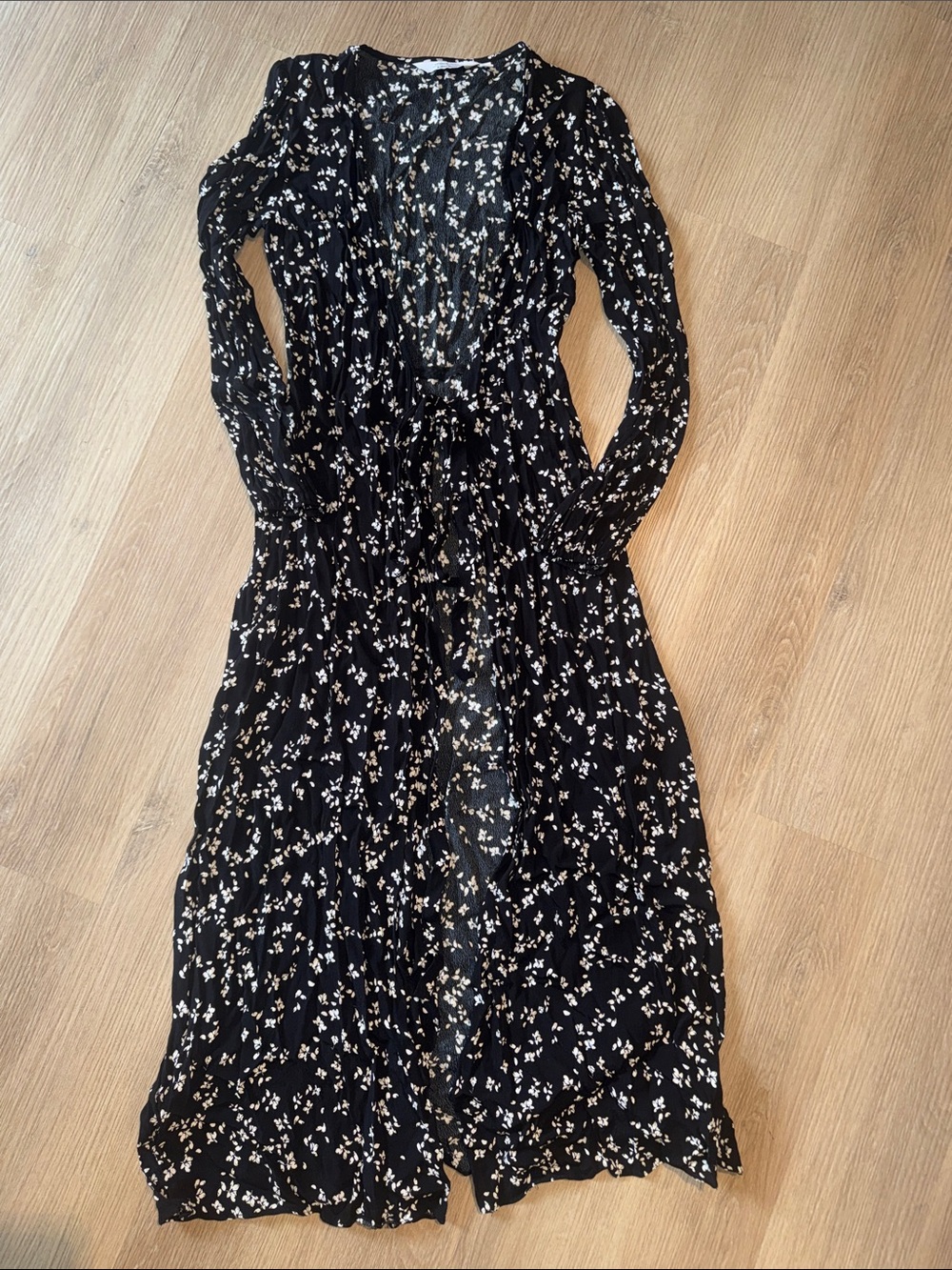 & OTHER STORIES Black Floral Print Cardigan Style Wrap Maxi Dress